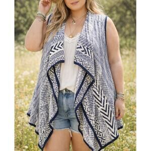 Est. 1946 boho geometric knit vest blue chevron longline 22/24 festival